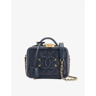 Reselfridges Womens  Pre-loved Chanel Filigree Leather Vanity Case Cross-body Bag In Blue