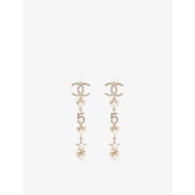 Reselfridges Womens  Pre-loved Chanel Gold-plated Cc Crystal Faux Pearl Charming Winter Star Heart Dr