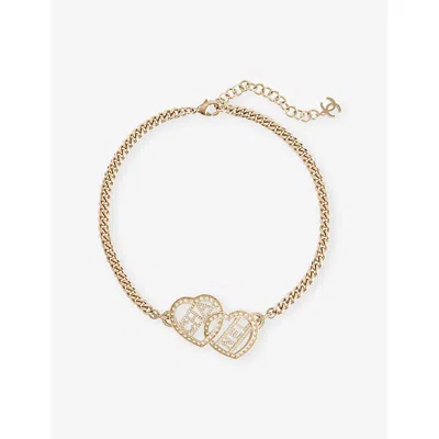 Reselfridges Womens  Pre-loved Chanel Gold Plated Heart Logo Rhinestone Necklace