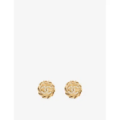 Reselfridges Womens  Pre-loved Chanel Gold-plated Metal And Rhinestone Clip-on Earrings