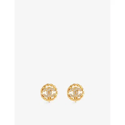 Reselfridges Womens  Pre-loved Chanel Gold-plated Rhinestone Cc Clip-on Earrings