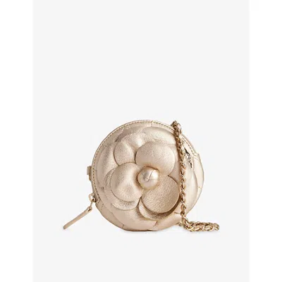 Reselfridges Womens  Pre-loved Chanel Mini Cc Metallic Camellia Bouquet Round Leather Clutch Bag In Gold