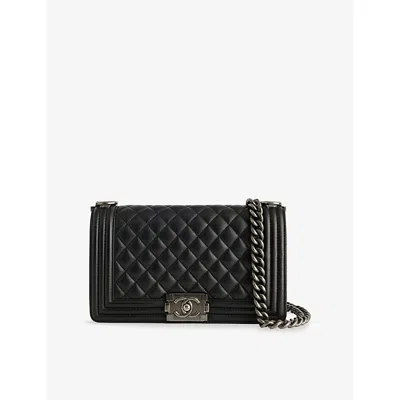 Reselfridges Womens  Pre-loved Chanel Old Medium Quilted Boy Flap Leather Crossbody Bag In Black