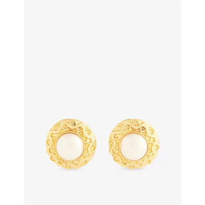 Reselfridges Womens  Pre-loved Chanel Round Faux-pearl Gold-plated Metal Clip-on Earrings