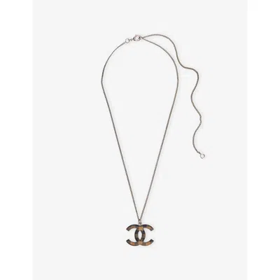 Reselfridges Womens  Pre-loved Chanel Silver Checkered Cc Pendant Necklace