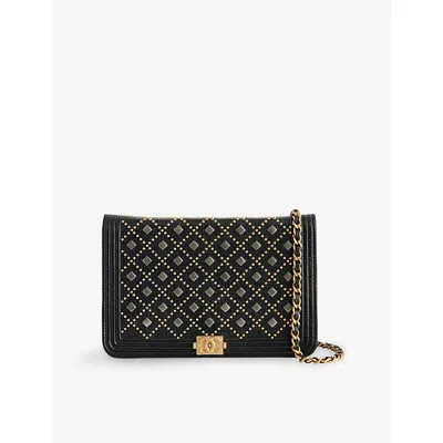 Reselfridges Womens  Pre-loved Chanel Studded Boy Leather Shoulder Bag In Black