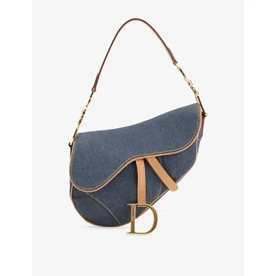 Reselfridges Womens  Pre-loved Dior Brand-charm Denim Saddle Bag In Blue