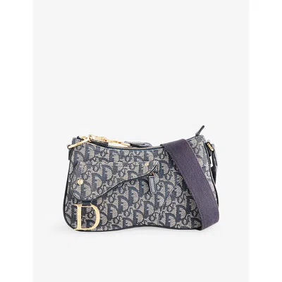 Reselfridges Womens  Pre-loved Dior Diorissimo Trotter Canvas Double Saddle Crossbody Bag In Blue