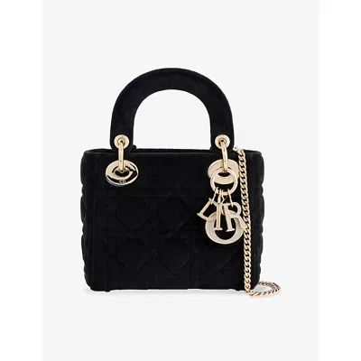Reselfridges Womens  Pre-loved Dior Lady Dior Mini Suede Top-handle Bag In Black