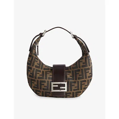 Reselfridges Womens  Pre-loved Fendi Zucca Half Moon Canvas Shoulder Bag In Brown