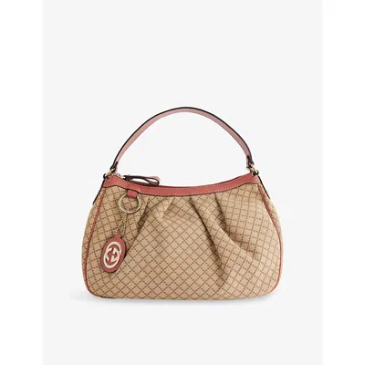 Reselfridges Womens  Pre-loved Gucci  Diamante Sukey Canvas Shoulder Bag In Brown