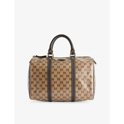 Reselfridges Womens  Pre-loved Gucci Medium Gg Crystal Joy Boston Canvas Bag In Brown