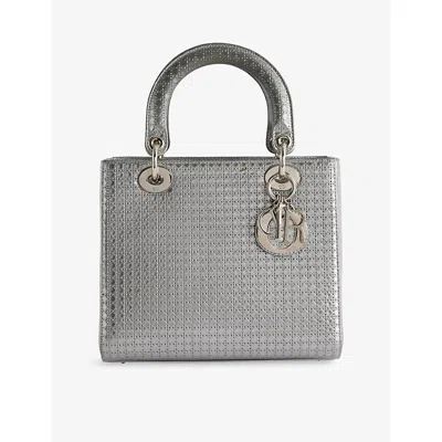 Reselfridges Womens  Pre-loved Medium Metallic Patent Microcannage Lady Dior Leather Top-handle Bag In Silver