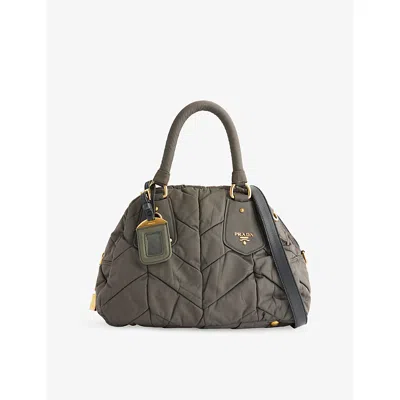 Reselfridges Womens  Pre-loved Prada Dome Tessuto Chevron Quilted Woven Satchel Bag In Gray