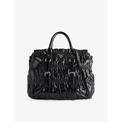 Reselfridges Womens  Pre-loved Prada Vernice Gaufre Leather Satchel In Black
