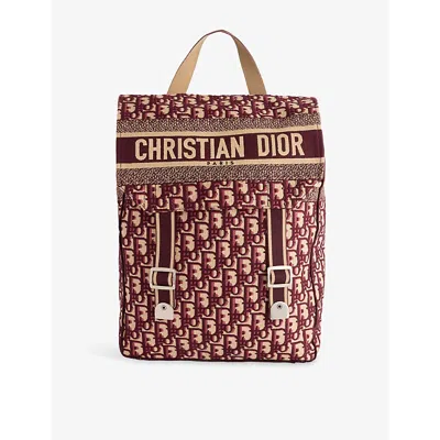 Reselfridges Womens  Pre-loved Dior Oblique Embroidered Canvas Diorcamp Backpack In Red Burgundy