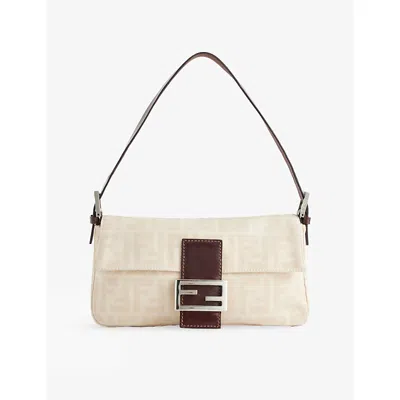Reselfridges Womens Brown Beige Pre-loved Fendi Zucca Canvas Baguette Shoulder Bag