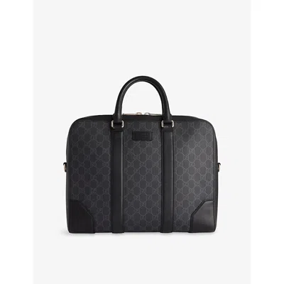 Reselfridges Womens  Pre-loved Gucci Gg Supreme Web Coated-canvas Business Bag In Black
