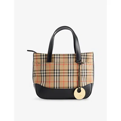 Reselfridges Womens Brown Beige Pre-loved Haymarket Check Canvas Top-handle Bag