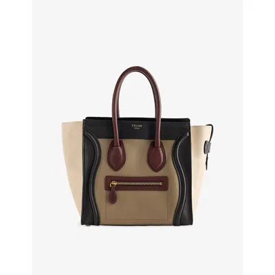 Reselfridges Womens  Pre-loved Micro Tricolor Leather Luggage Tote Bag In Taupe Brown