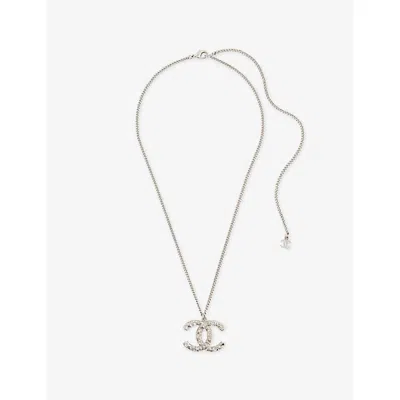 Reselfridges Womens Silver Pre-loved Chanel Cc Stainless-steel And Rhinestone Pendant Necklace