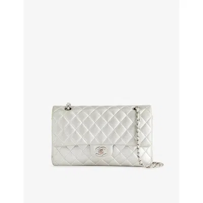 Reselfridges Womens Silver Pre-loved Chanel Medium Classic Double-flap Metallic-leather Shoulder Bag