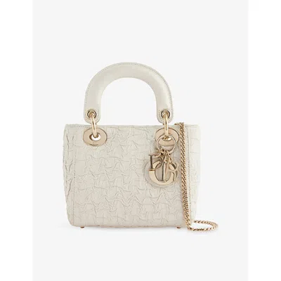 Reselfridges Womens White Pre-loved Dior Mini Wavy Crinkled Lady Dior Leather Crossbody Bag