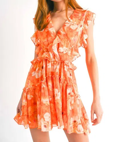 Reset By Jane Amira Mini Dress In Vivid Orange Floral In Multi