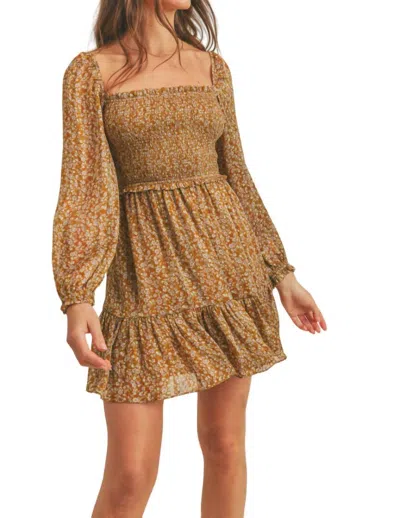 Reset By Jane Babydoll Dress In Gold Floral In Brown
