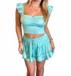 Reset By Jane Buttercup Flutter Sleeve Top In Aquamarine In Gray