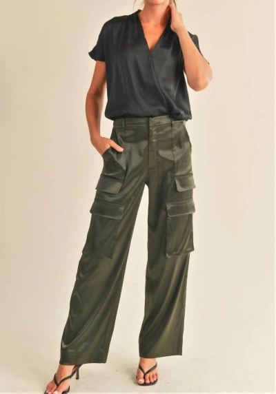 Reset By Jane Cassie Satin Cargo Pants In Olive In Green