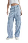 Reset By Jane Cassie Satin Cargo Pants In Slate Blue