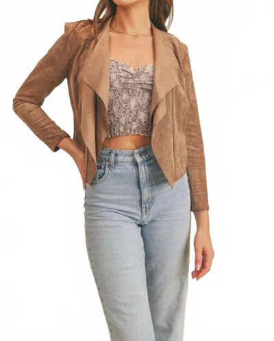 Reset By Jane Faux Suede With Open Front Jacket In Brown