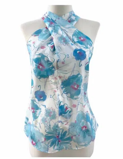 Reset By Jane Floral Alora Cross Front Halter Top In Blue Purple Floral In Multi