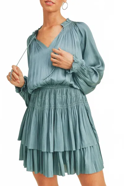 Reset By Jane Flutter Sleeve Silky Crinkle Mini Dress In Aqua In Multi