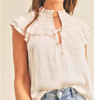 Reset By Jane Freya Ruffle Sleeve Top In Champagne In White