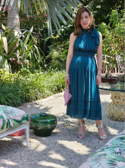 Reset By Jane Halter Chiffon Dress In Teal In Blue
