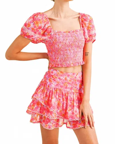 Reset By Jane Isabel Smocked Bodice Top In Hot Pink Floral