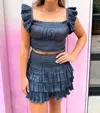 Reset By Jane Lee Ruffle Crop Top In Navy In Blue