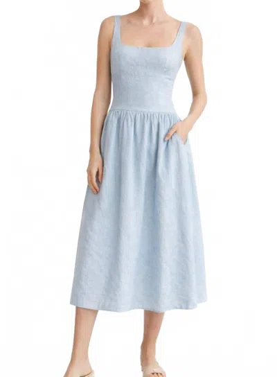 Reset By Jane Linen Low Back Dress In Blue