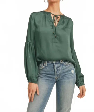 Reset By Jane Long Sleeve Neck Tie Blouse In Teal Blue In Green