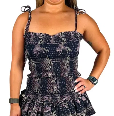 Reset By Jane May Smocked Tie Top In Navy Combo In Blue