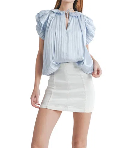 Reset By Jane Pleated Flowy Rian Top In Light Blue