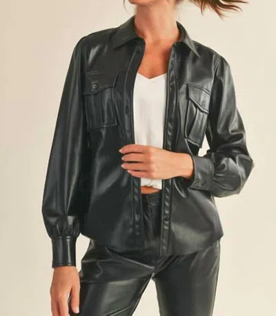 Reset By Jane Rizzo Faux Leather Button Up Shacket In Black