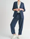 Reset By Jane Ruched Sleeve Blazer In Navy In Blue