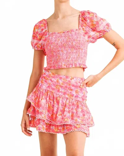 Reset By Jane Ruffle Skirt Set In Hot Pink Floral