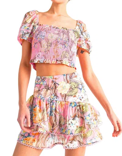 Reset By Jane Ruffle Skirt Set In Pink Floral In Multi