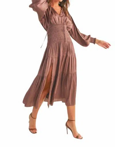 Reset By Jane Satin Midi Dress In Mauve In Brown