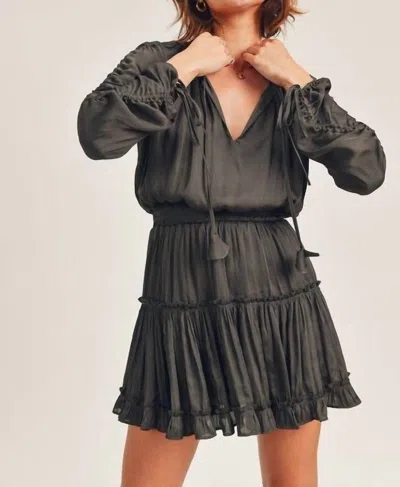 Reset By Jane Silky Cinch Sleeve Mini Dress In Black
