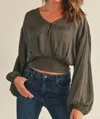 Reset By Jane Silky Long Sleeve Top In Olive In Multi